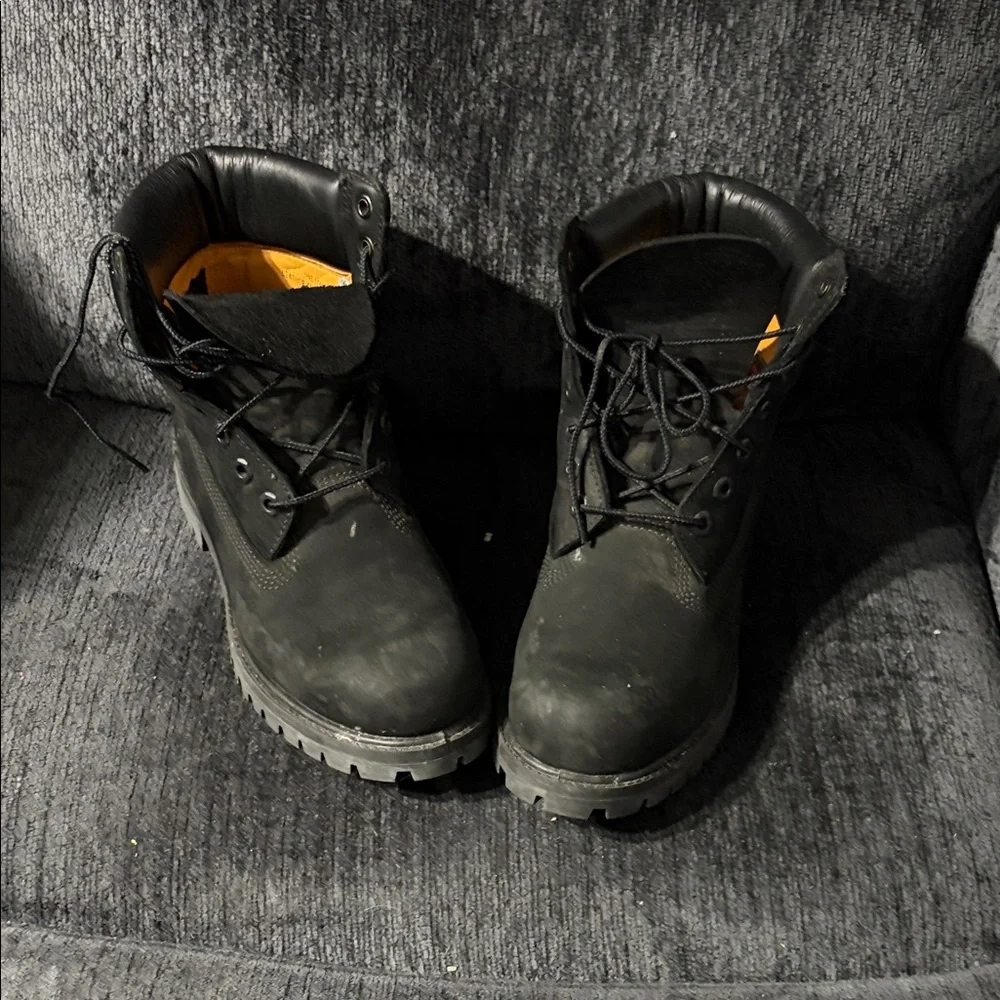 Timberland Black Lace-Up Work Boots with Orange Lining